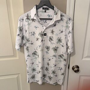 Bad Birdie White and Green Floral Polo